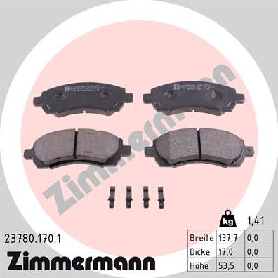 Zimmermann 23780.170.1 - Тормозные колодки, дисковые, комплект autodif.ru
