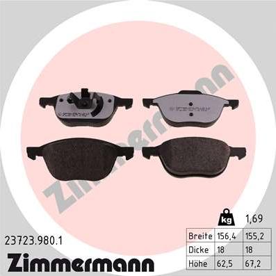 Zimmermann 23723.980.1 - Тормозные колодки, дисковые, комплект autodif.ru