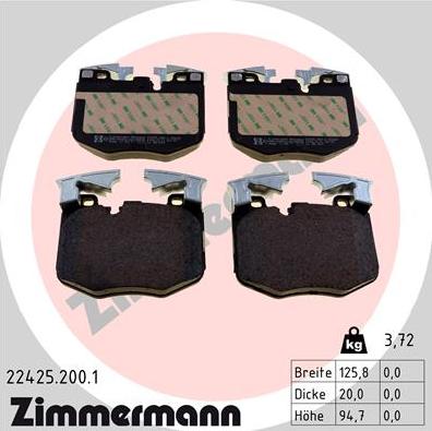 Zimmermann 22425.200.1 - Тормозные колодки, дисковые, комплект autodif.ru