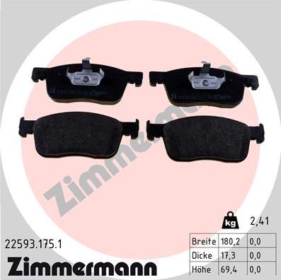 Zimmermann 22593.175.1 - Тормозные колодки, дисковые, комплект autodif.ru
