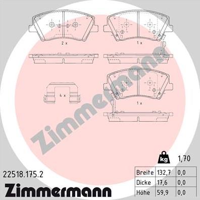 Zimmermann 22518.175.2 - Тормозные колодки, дисковые, комплект autodif.ru