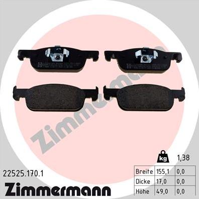 Zimmermann 22525.170.1 - Тормозные колодки, дисковые, комплект autodif.ru