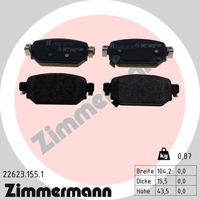 Zimmermann 22623.155.1 - Тормозные колодки, дисковые, комплект autodif.ru