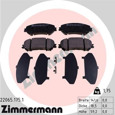 Zimmermann 22065.175.1 - Тормозные колодки, дисковые, комплект autodif.ru