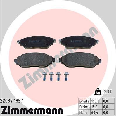 Zimmermann 22087.185.1 - Тормозные колодки, дисковые, комплект autodif.ru