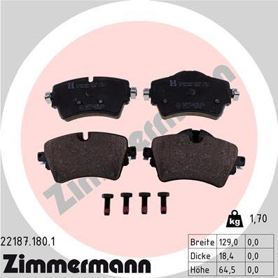 Zimmermann 22187.180.1 - Тормозные колодки, дисковые, комплект autodif.ru