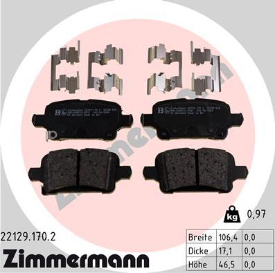 Zimmermann 22129.170.2 - Тормозные колодки, дисковые, комплект autodif.ru