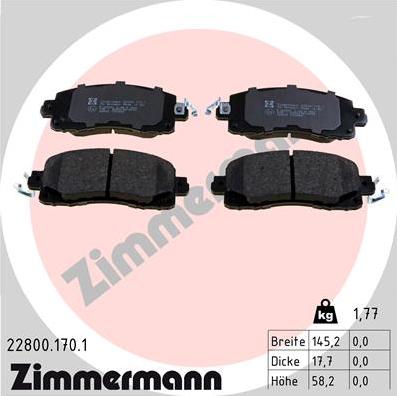 Zimmermann 22800.170.1 - Тормозные колодки, дисковые, комплект autodif.ru