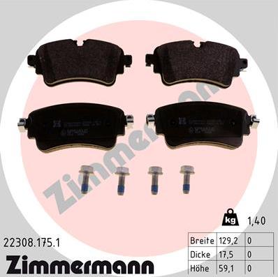 Zimmermann 22308.175.1 - Тормозные колодки, дисковые, комплект autodif.ru