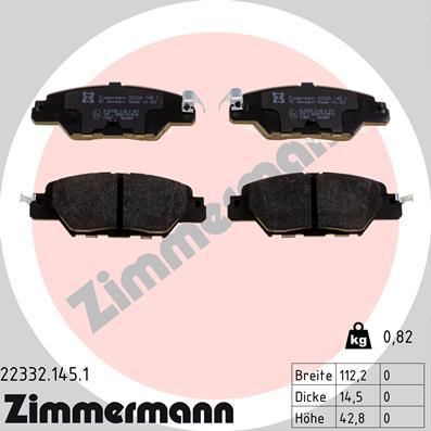 Zimmermann 22332.145.1 - Тормозные колодки, дисковые, комплект autodif.ru