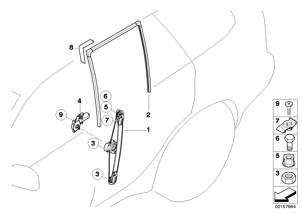 Зажим стекла задней двери БМВ x5 e53