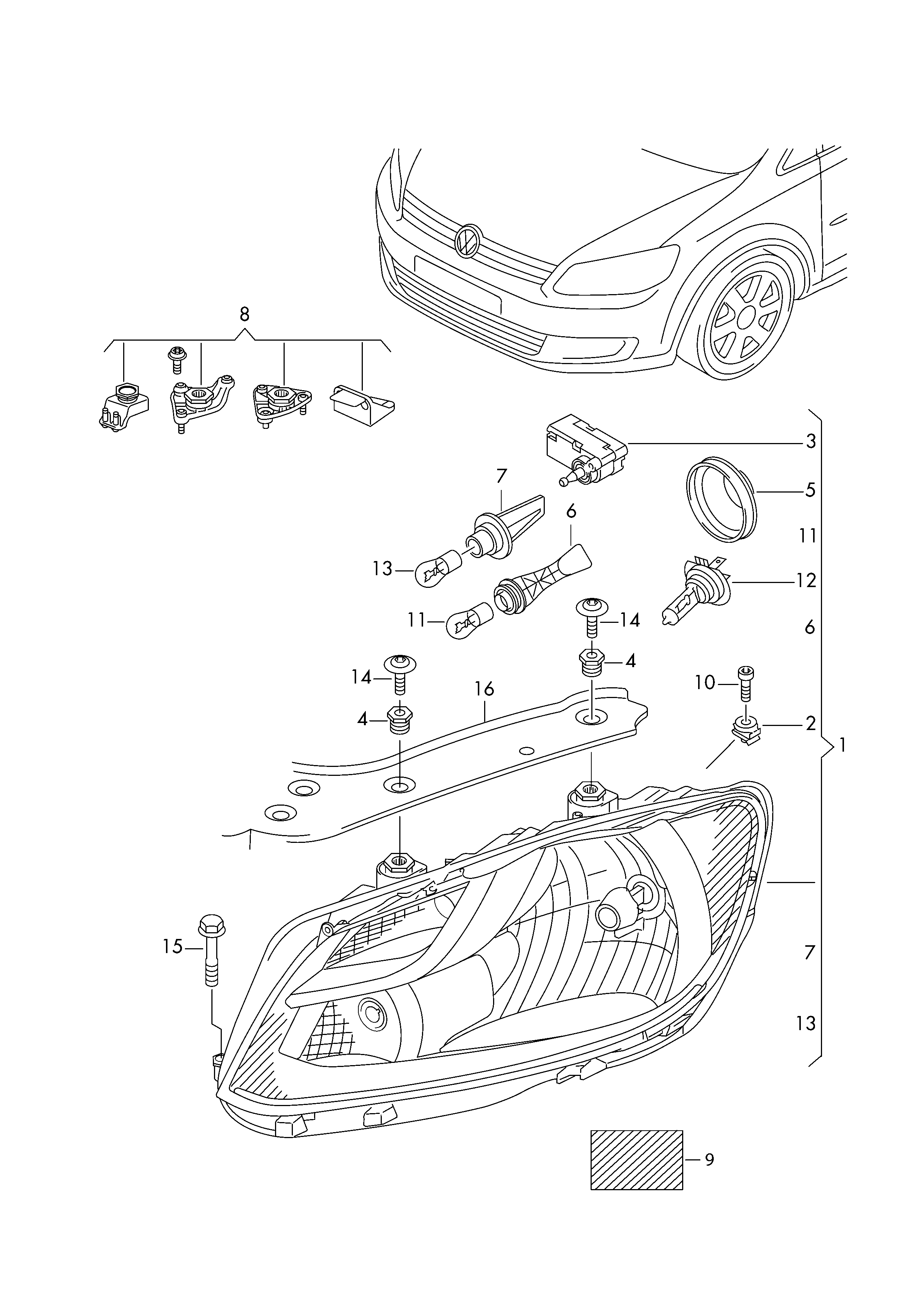 VW 2K5 941 005 B - Основная фара autodif.ru